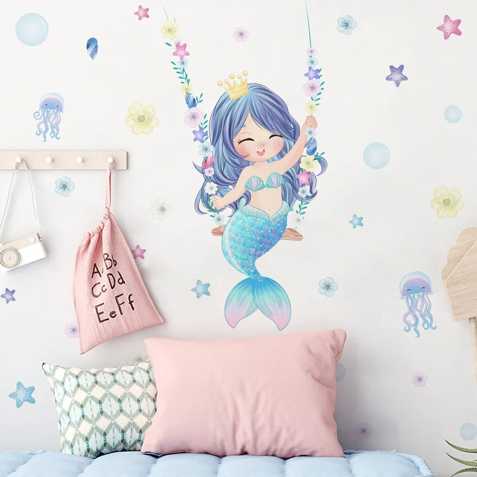 Mermaid Jellyfish Wall Stickers for Kids Room Decor (Online Order Only)