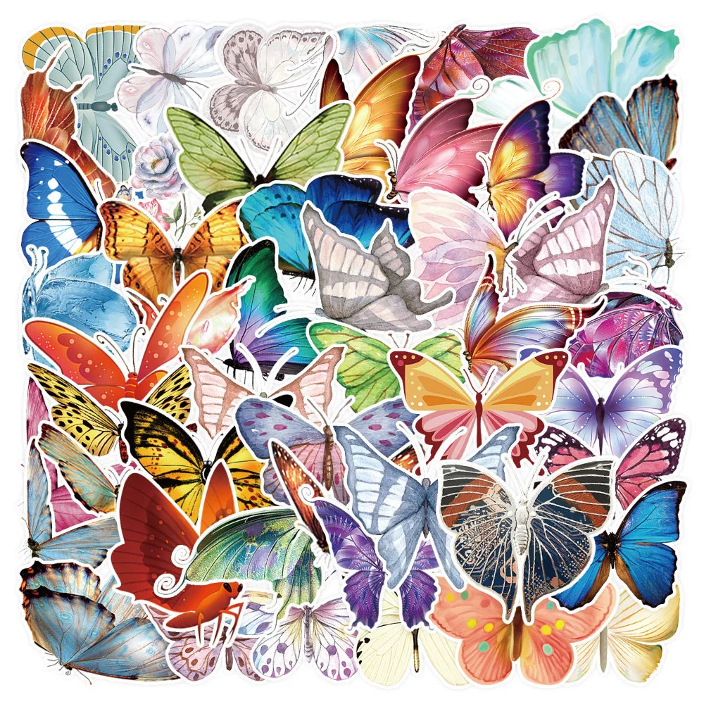 50Pcs Butterfly Stickers for Laptop Skateboard Guitar Stationery Stickers DIY Fridge Car Bottle Decals Kids Toys (Online Order Only)