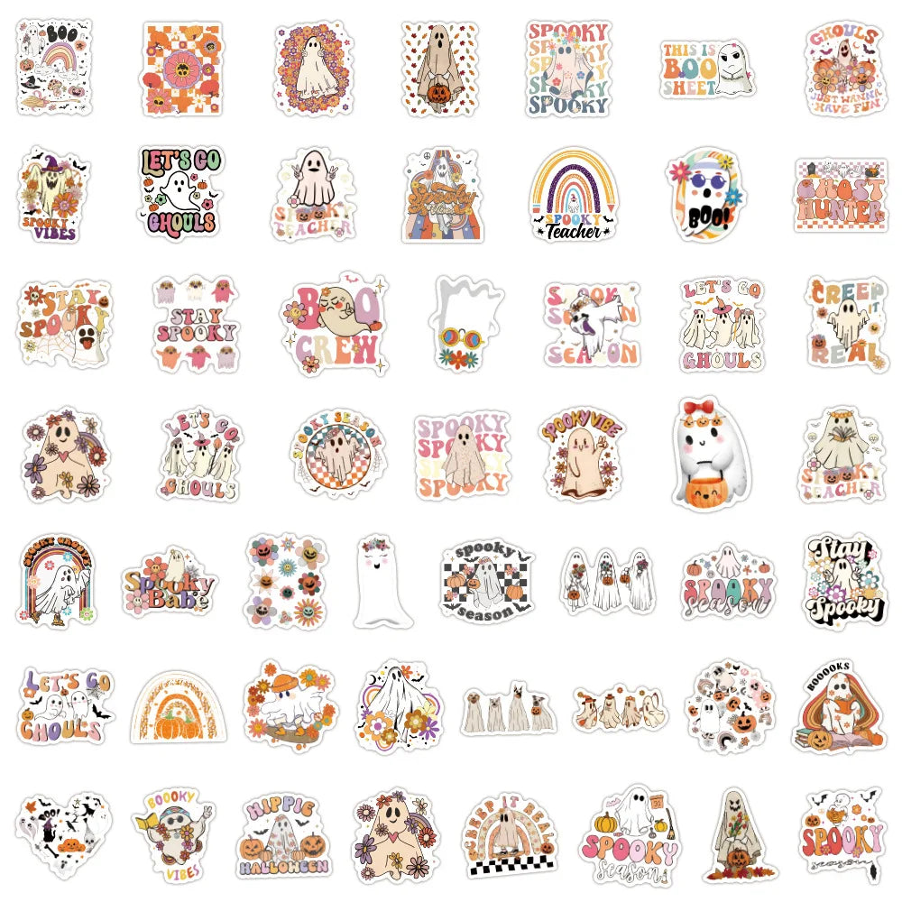 10/30/50/100PCS Halloween Cartoon Ghost Stickers Graffiti Toys DIY Notebook Phone Bike Motorcycle Notebook Car Decals Decoration (ONLINE ORDER ONLY)