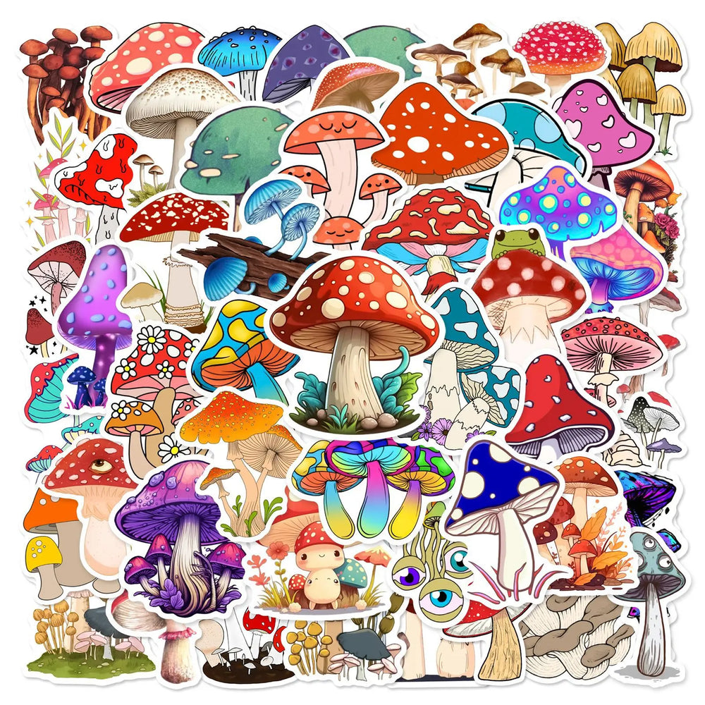 Aesthetic Cartoon Mushroom Stickers for Scrapbooking, Suitcase, Water Bottle, Phone, Laptop - 10/25/50pcs (Online Order Only)
