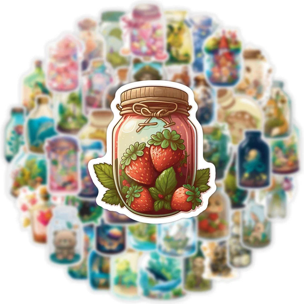 10/30/50pcs INS Style Bottle World Animal Plant Cartoon Stickers Aesthetic Water Bottle Laptop Decoration Cute Sticker Kids Toy (ONLINE ORDER ONLY)