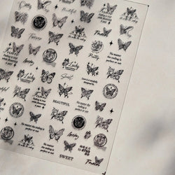 Flower Bowknot Butterfly Plant Leaf English Letter Rose Hand Drawn Embossed Relief Self Adhesive Nail Art Sticker Manicure Decal (ONLINE ORDER ONLY)