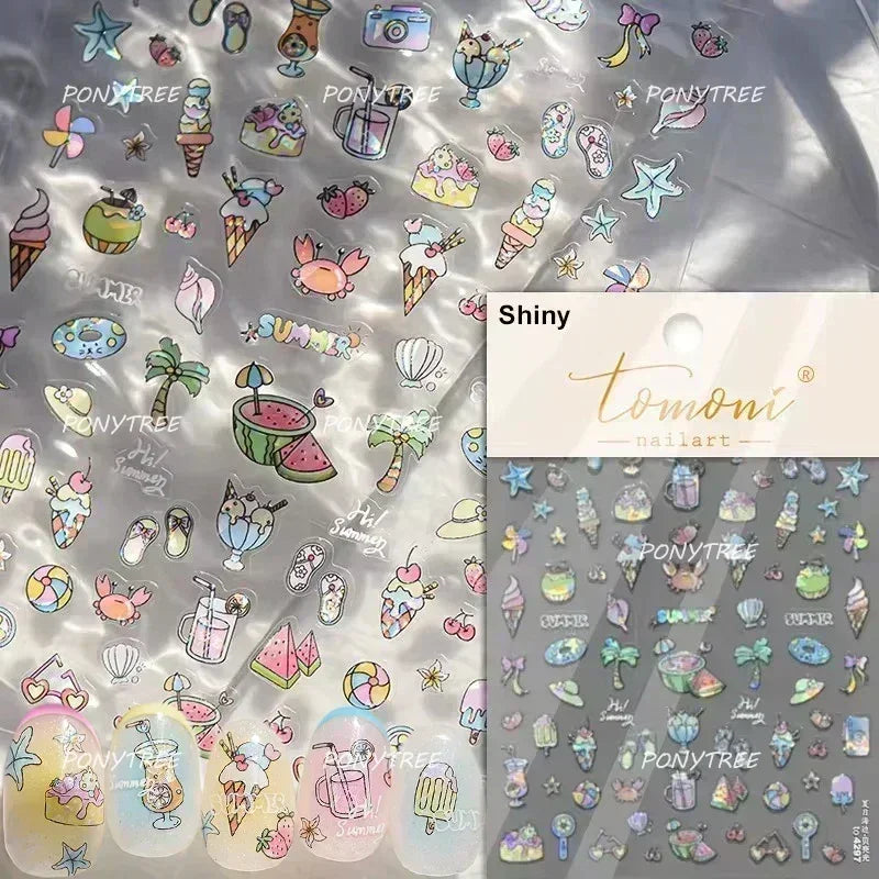 Beach Colourful Conch Dolphin Shell Starfish Jellyfish Star Summer Sea Wave Vacation Mode Water Bubble Nail Art Stickers Decals (Online Order Only)