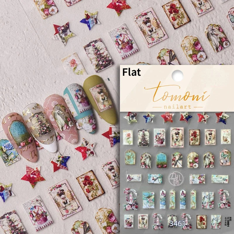Hot Stamping Colourful Sunflower Starry Night Impressionism Embossment Adhesive Nail Art Sticker Shiny Rhinestone Manicure Decal (Online Order Only)
