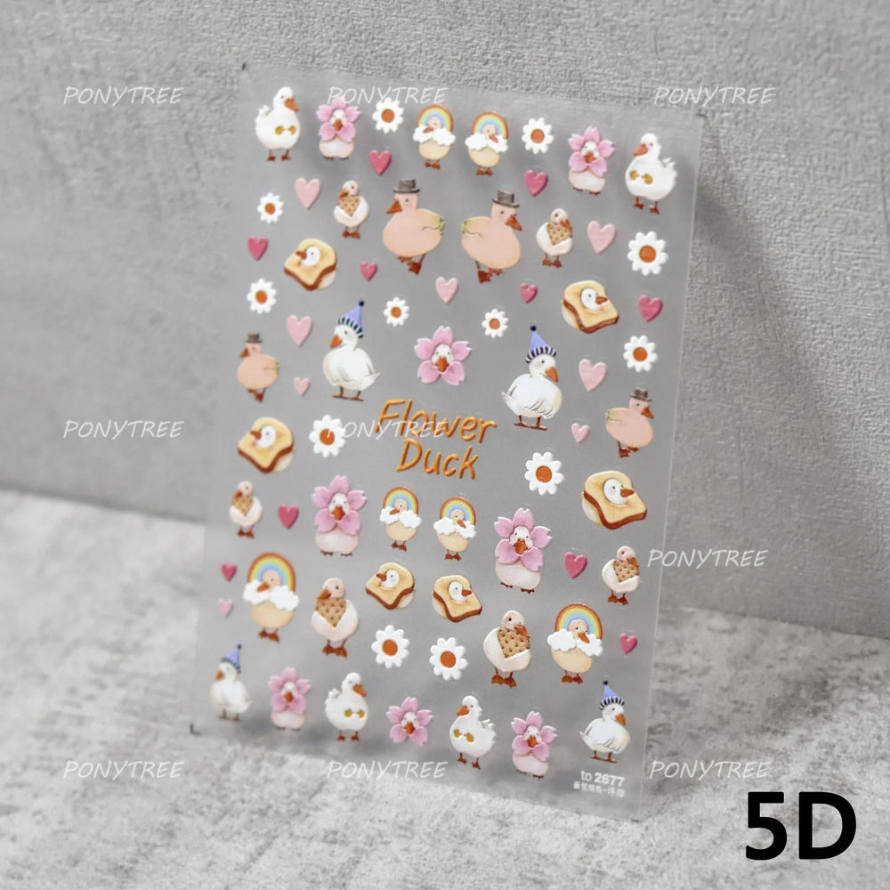 Cute Duck Pear Bowknot Mini Flower Duckling Line Bow Photo Frame Seal Stamp Figure Self Adhesive Nail Art Sticker Manicure Decal (ONLINE ORDER ONLY)