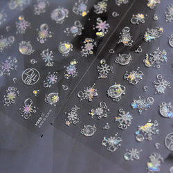 Shiny White Pink Blue Gold Snowflakes Hexagon Water Bubbles Winter 5D Self Adhesive Nail Art Stickers Rhinestone Manicure Decals (ONLINE ORDER ONLY)