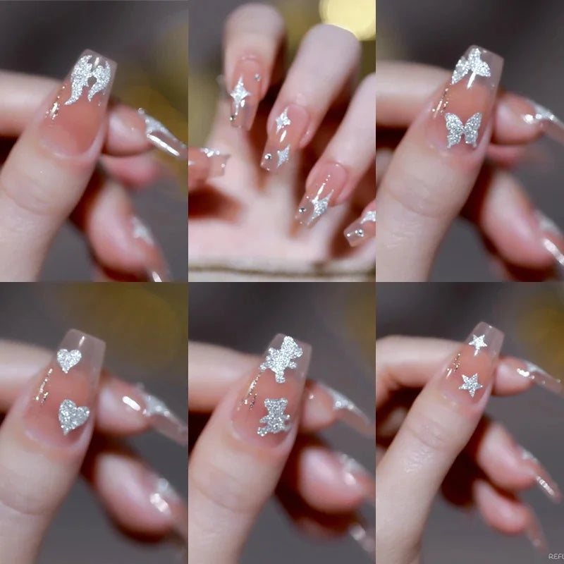 Reflective Glitter 3D Nail Stickers Love/Bear/Butterfly/Flame/Star Design Foils Sliders Manicure Decals Wraps Press on Nail Tool (ONLINE ORDER ONLY)