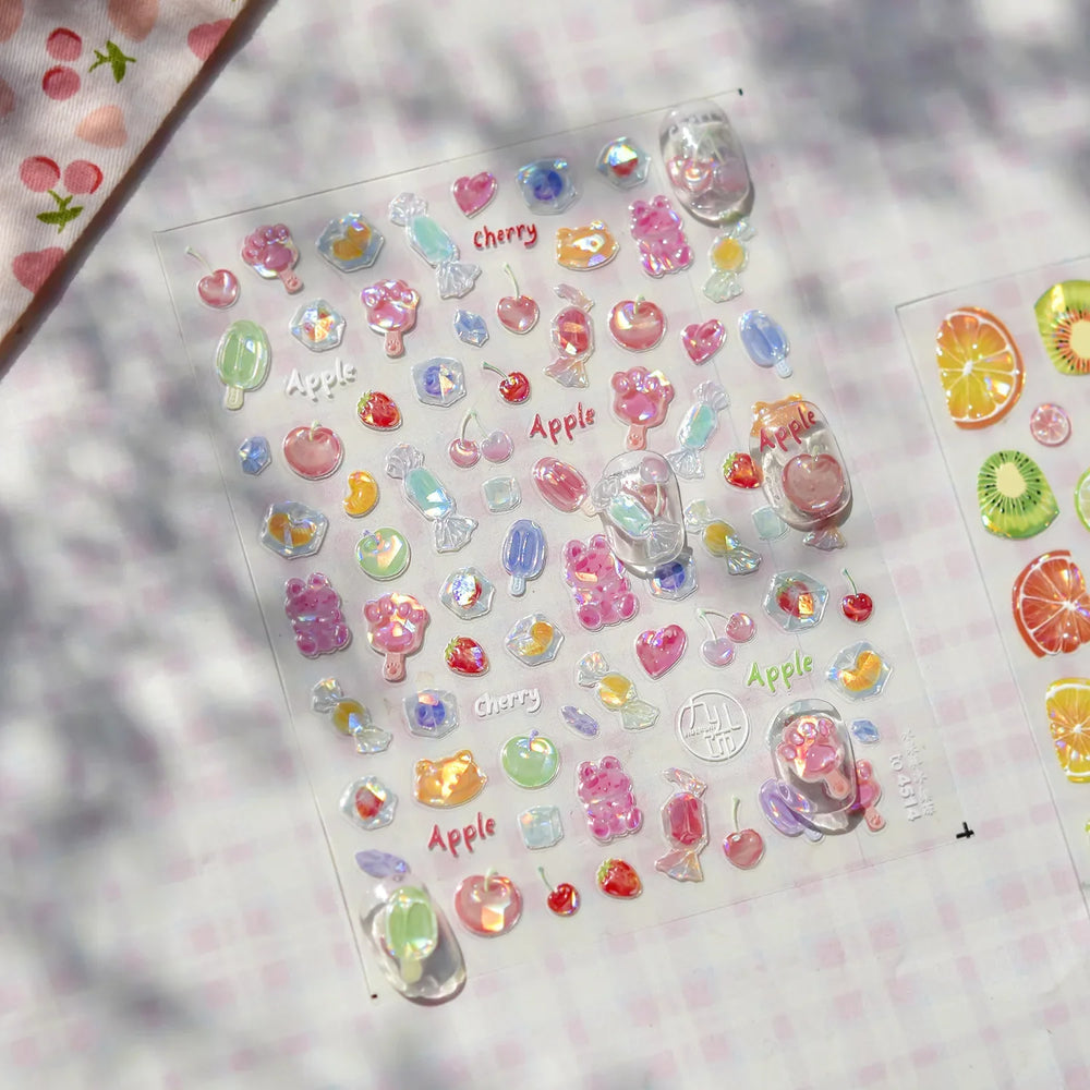 Colorful Fruit Lemon Grapefruit Kiwifruit Candy Popsicle Rabbit Cherry Apple Paw Jelly Adhesive Nail Art Sticker Manicure Decals (ONLINE ORDER ONLY)