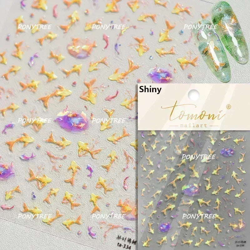 Hot Stamping Laser Shell Conch Starfish Pearl Whale Coral Dolphin Summer Beach Sea Wave Jellyfish Bubble Nail Art Stickers Decal (ONLINE ORDER ONLY)
