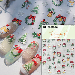 Bowknot Glove Socks Elk House Gingerbread Man Self Adhesive Nail Art Stickers Snowflake Christmas Tree Rhinestone Manicure Decal (Online Order Only)