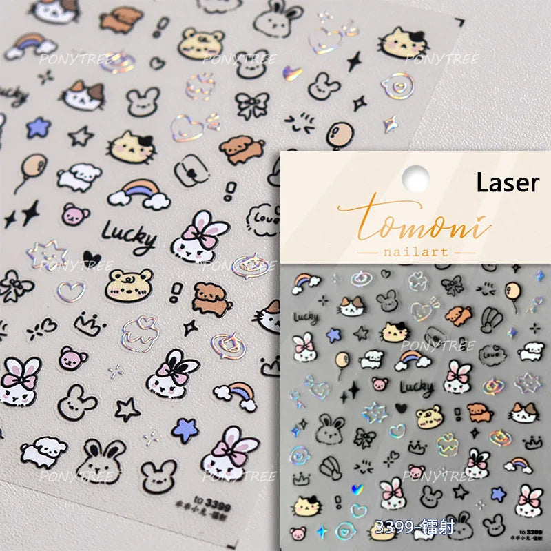 Line Cat Dog Bear Rabbit Chicken Animals Apple Cherry Cake Bowknot Butterfly Balloon Rainbow Nail Art Stickers Manicure Decals (ONLINE ORDER ONLY)