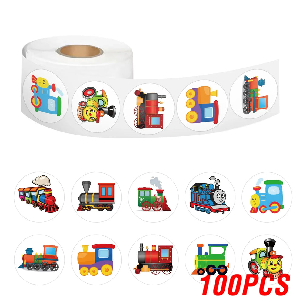 100-500pcs Kids Stickers Train Birthday Party Sticker Traffic Round Reward Sticker For Boys Girls Gift Label Stationery (Online Order Only)