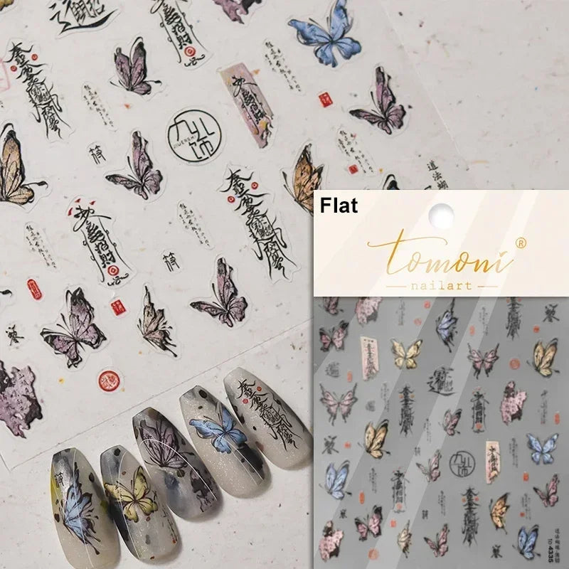 Dreamy Charming Shiny Beautiful Black White Butterfly Flower Love Heart Bowknot 5D Self Adhesive Nail Art Sticker Manicure Decal (ONLINE ORDER ONLY)
