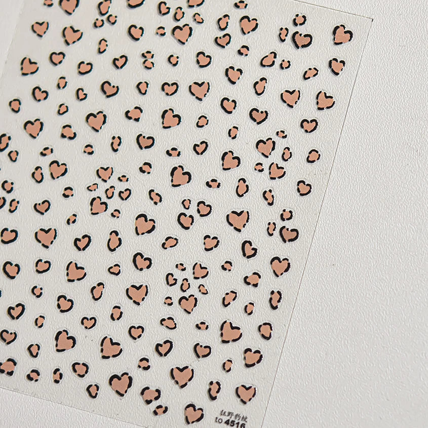 Flat Small Pink Brown Halo Dyeing Love Heart Geometric Leopard Shiny Jelly Chic Embossed Relief Nail Art Stickers Manicure Decal (Online Order Only)