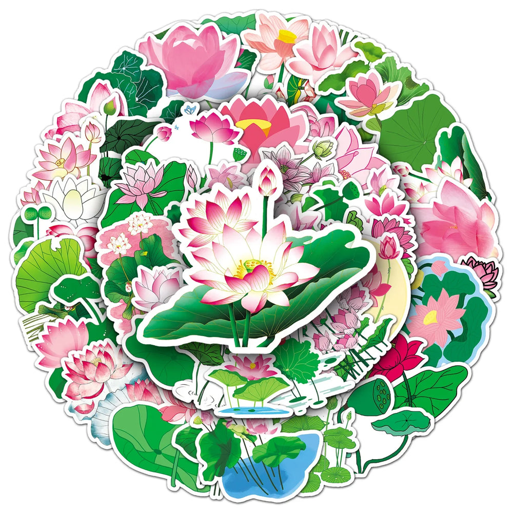 10/30/50PCS Lotus Cartoon Stickers Lotus Leaf Sticker DIY Luggage Laptop Phone Car Bike Graffiti  Skateboard Plant Decals Toy (ONLINE ORDER ONLY)