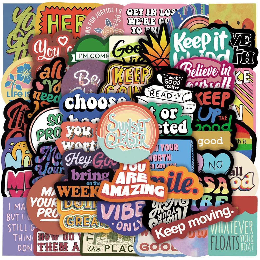 10/30/50PCS Inspirational Text Positive Stickers DIY Diary Phone Laptop Luggage Skateboard Graffiti Decals Fun for Kid Toys Gift (ONLINE ORDER ONLY)