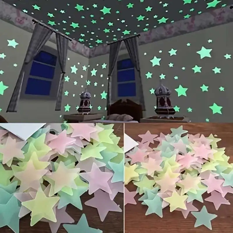 100Pcs Luminous Stickers Stars Wall Stickers Bedroom Luminous Stickers Fluorescent Three-dimensional Wall Stickers (Online Order Only)