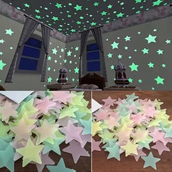 100Pcs Luminous Stickers Stars Wall Stickers Bedroom Luminous Stickers Fluorescent Three-dimensional Wall Stickers (Online Order Only)
