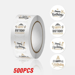 100-500pcs Round Happy birthday Labels Kraft Paper Sticker Candy Bag Flower Gift Box Cake Boxes and Packaging Wedding Stickers (ONLINE ORDER ONLY)