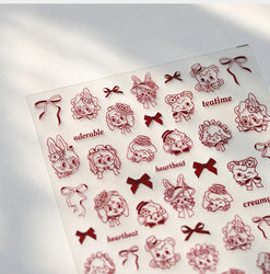 Cute Pet Creamy Rabbit Bear Dog Ribbon Bowknot Lamb Red Painted Heartbeat Flowers Adhesive Nail Art Stickers 3D Manicure Decals (Online Order Only)