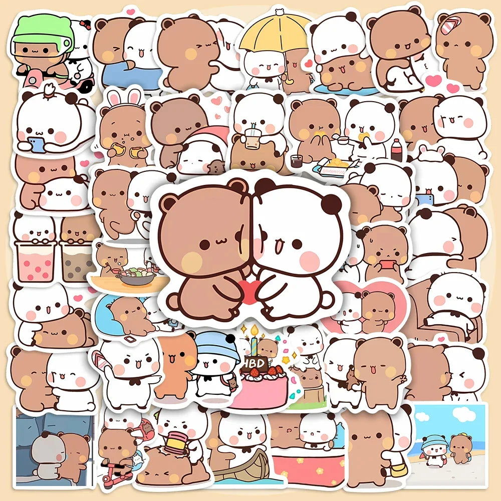 50sheets/set Bear Cute Bear and Panda Stickers PVC Waterproof Cartoon Bear and Panda Stickers Cartoon Panda Bubu Dudu Stickers (ONLINE ORDER ONLY)