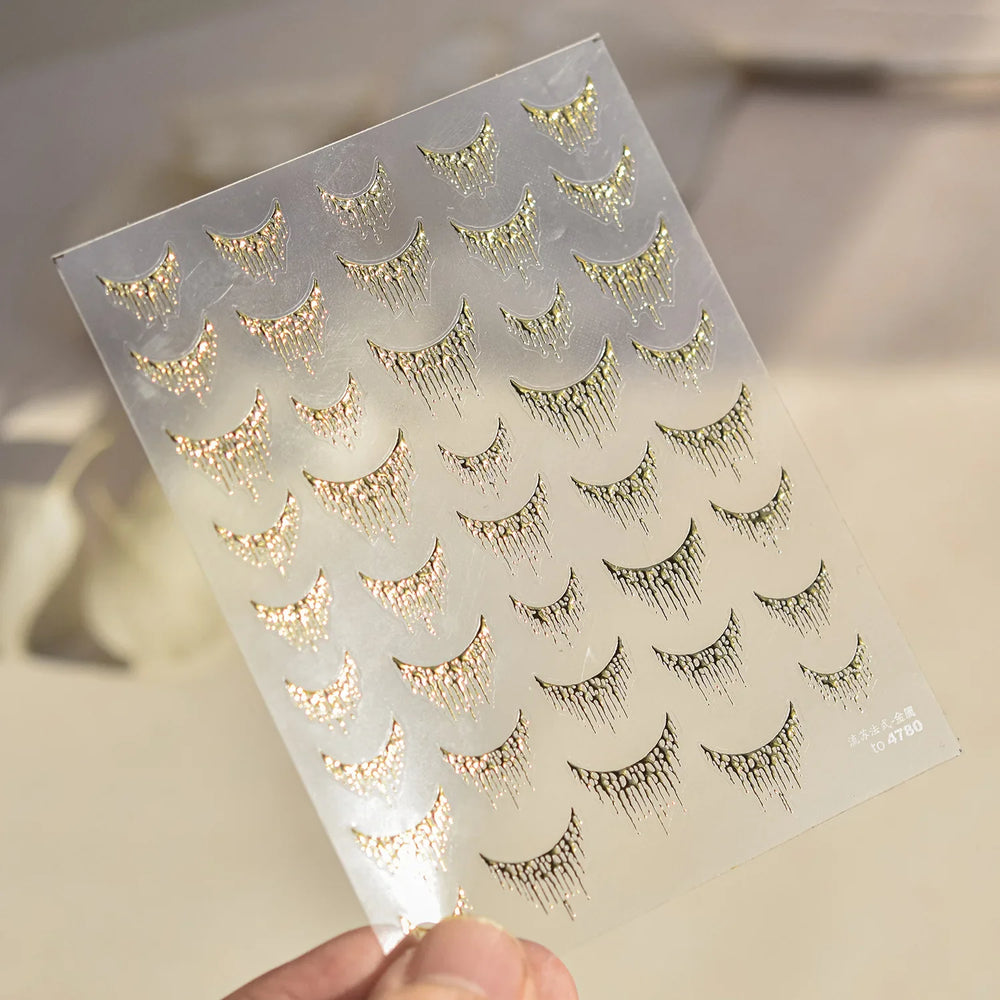 French Romantic Tassel Crescent Moon Laser Charming Gold Silver Arc Self Adhesive Nail Art Stickers Hot Stamping Manicure Decals (Online Order Only)