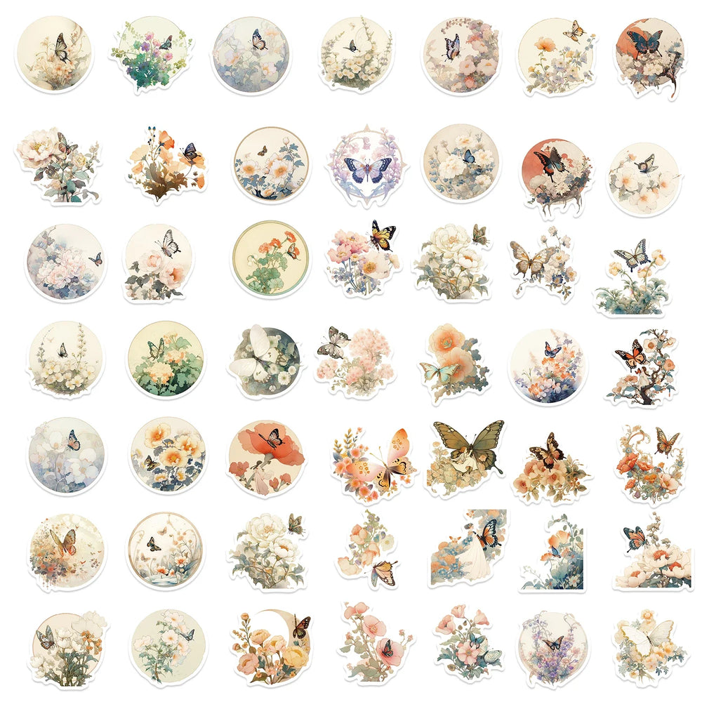 50PCS Ins Cute Butterfly Flower Cartoon Stickers Aesthetic DIY Diary Suitcase Scrapbook Phone Laptop Kawaii Decal Sticker (Online Order Only)