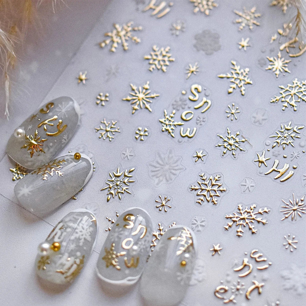 Dressy Embossment Colorful Gradient Snowflakes Laser Silver Christmas Tree Winter Bowknot Santa Nail Art Stickers Manicure Decal (Online Order Only)