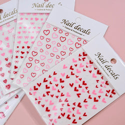 1Pc Red Pink White Heart Bow Nail Art Stickers with Glitter Sequins 5D Self Adhesive Nail Decorations Slider Decals DIY Manicure (ONLINE ORDER ONLY)