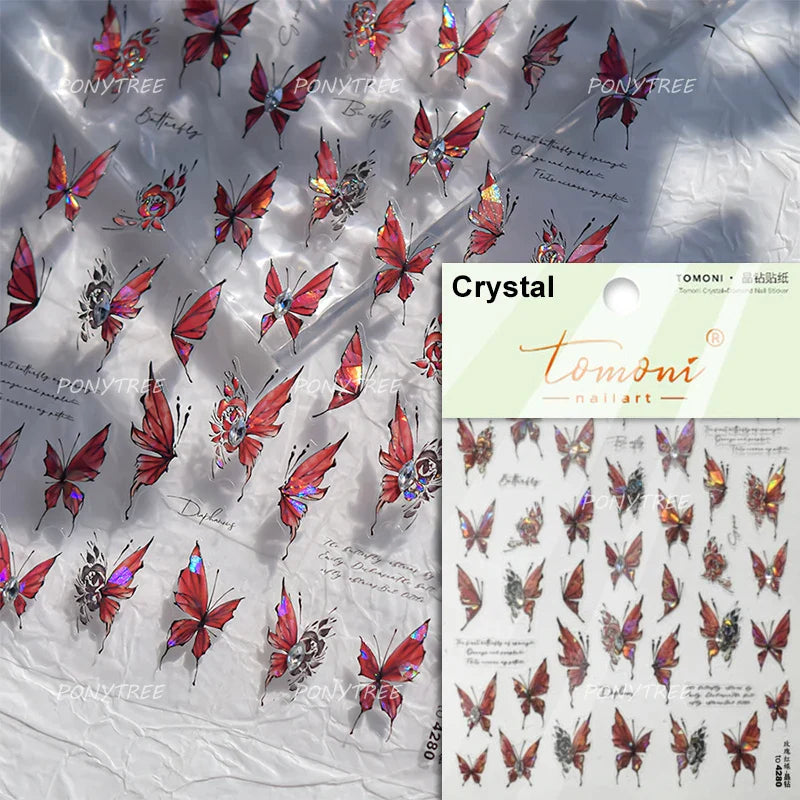 Gradual Asymmetric Butterfly Rose Flower Moon Ancient Poem 5D Reliefs Self Adhesive Nail Stickers JellyManicure Decals Wholesale (Online Order Only)
