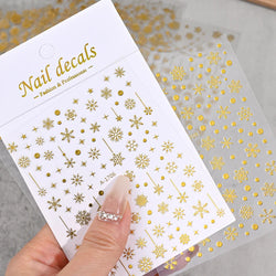3D Gold Glitter Snowflake Nail Sticker Winter Reflective Elk Star Balloon Christmas Tree Foil Xmas New Year Decal Tips Decoratio (ONLINE ORDER ONLY)