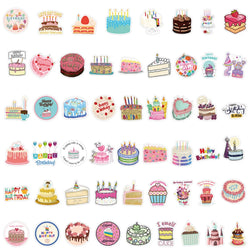 50/100Pcs Cake Happy Birthday Stickers DIY Bike Travel Luggage Guitar Laptop Waterproof Cool Graffiti Sticker Decals Kid Toys (Online Order Only)