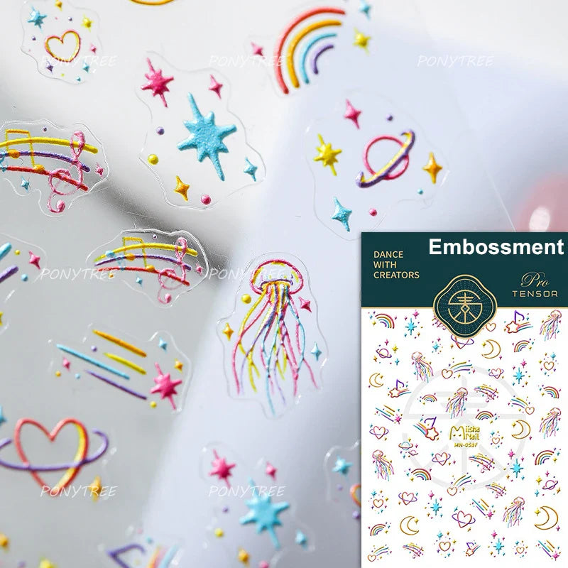 Star Drift Bottle Current Bottle Jellyfish Marine Meteor Water Bubble Love Heart Self Adhesive Nail Art Stickers Manicure Decals (ONLINE ORDER ONLY)