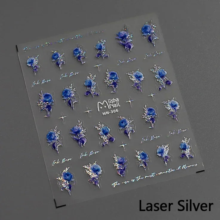 Red Azalea Rose Peony Crane Warbler Bird Fish Lily Chicken Rabbit Lobster Flower Retro Chinese Nail Art Sticker Decoration Decal (Online Order Only)