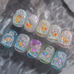 Bagful Brocaded Carp Goldfish Jellyfish Water Bubbles Seahorse Ocean Starfish Whale Adhesive Nail Art Stickers Manicure Decals (ONLINE ORDER ONLY)