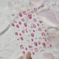 Pink Juicy Strawberry Fruit Cutting Line Ribbon Bowknot Star Happy Sweet Lovely Fruits Delicate Nail Art Stickers Manicure Decal (ONLINE ORDER ONLY)