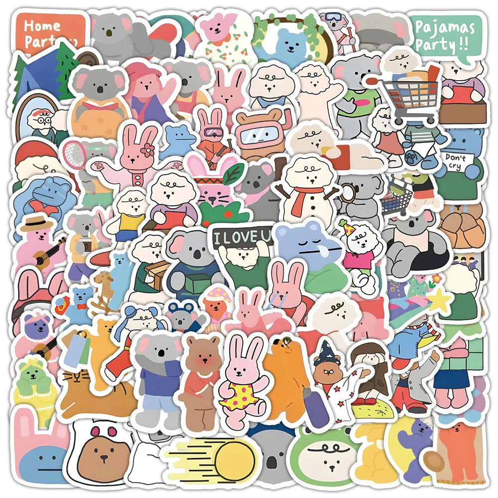 Cute Bear Cartoon Stickers Pack - Motorcycle, Water Cup, Guitar, Laptop, Phone Decor (Online Order Only)