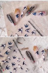 Swallow Bird Insect Animal Phoenix Peacock Dove 3D Self Adhesive Nail Art Stickers Chinese Ancient Poetry Manicure 5D DIY Decals (ONLINE ORDER ONLY)