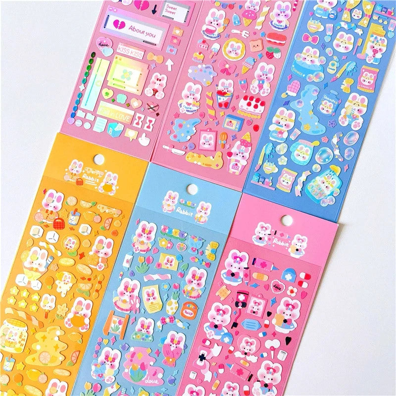 6pcs/lot Cute Flower Rabbit Sticker Scrapbooking Hand Account Stickers Idol Card Photo Frame DIY Deco Material Korean Stationery (Online Order Only)