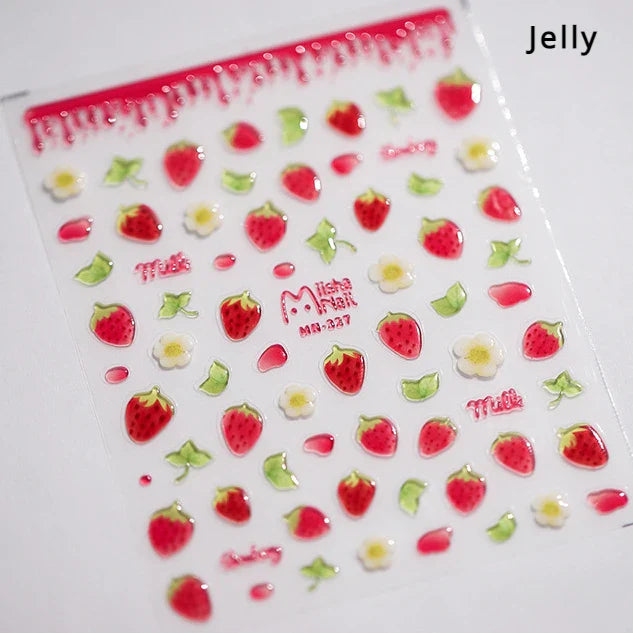 Chic Cute Cheese Ice Cream Pudding Bowknot Strawberry Muffin Stars Cake Embossed Heart Adhesive Nail Art Sticker Manicure Decals (ONLINE ORDER ONLY)