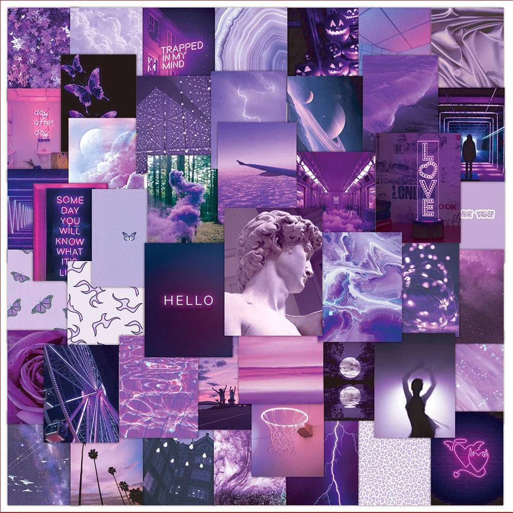Purple Aesthetic Landscape Stickers 10/30/50pcs for Skateboard Laptop Phone Fridge Bike Kids Toys (Online Order Only)