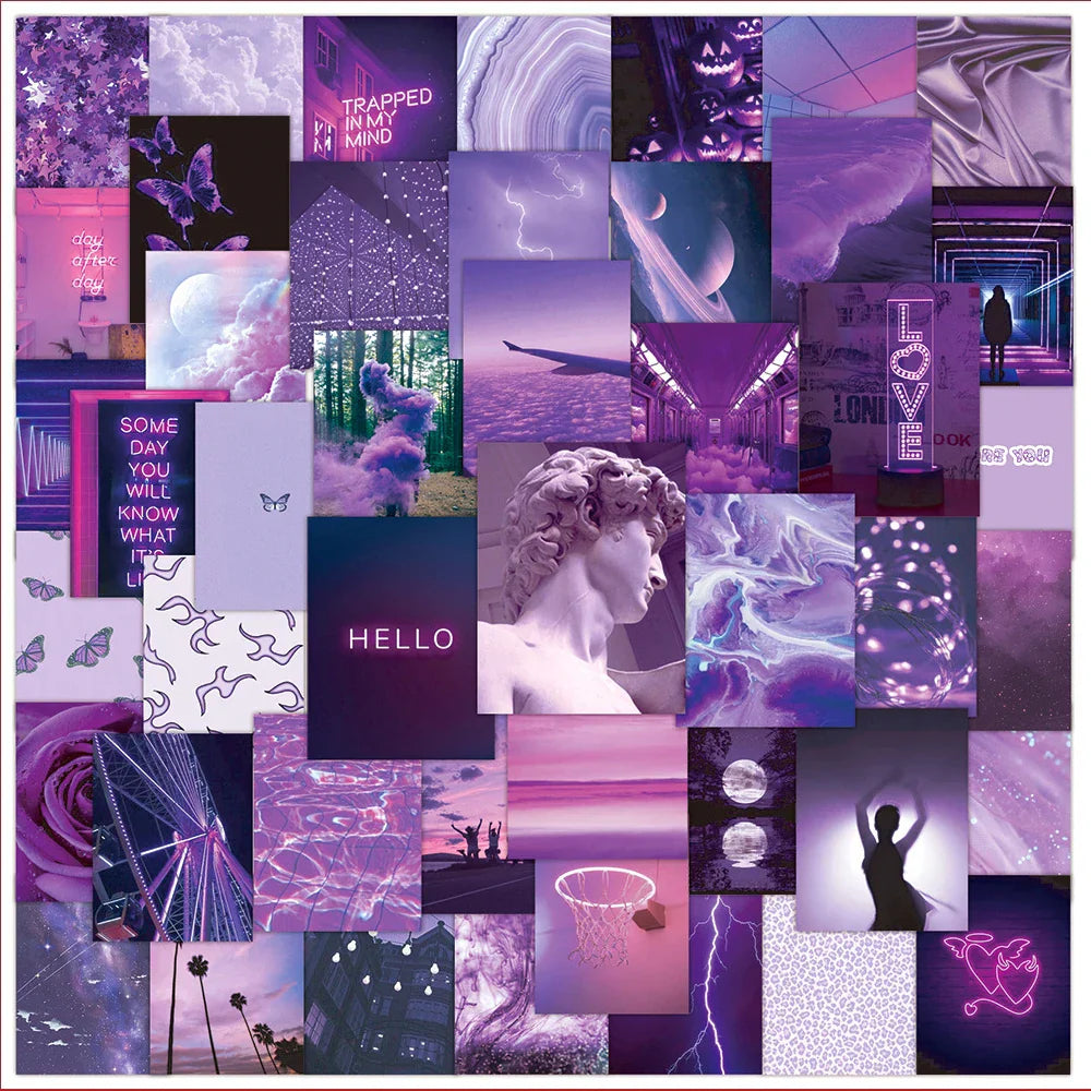 Purple Aesthetic Landscape Stickers 10/30/50pcs for Skateboard Laptop Phone Fridge Bike Kids Toys (Online Order Only)
