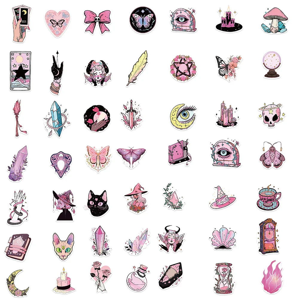 10/30/50/100pcs Cute Art Gothic Pink Green Magic Witch Aesthetic Stickers Cartoon Decal Laptop Phone Suitcase Decoration Sticker (ONLINE ORDER ONLY)