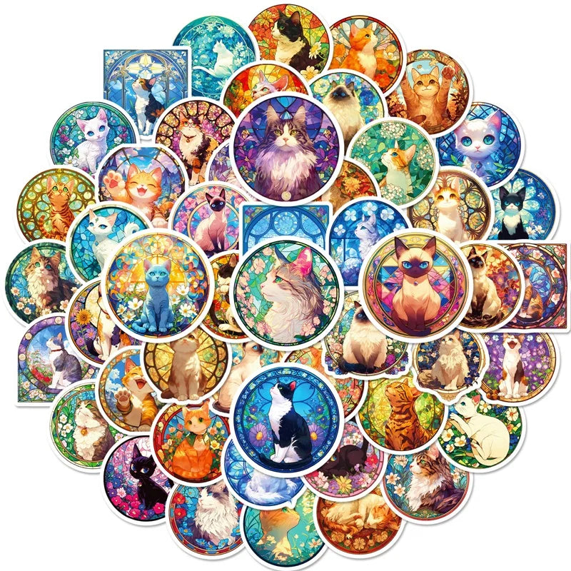 10/30/50PCS Kawaii Glass Cat Sticky PVC Sticker Aesthetic Stationery DIY Decoration Scrapbooking School Supplies for Kids (ONLINE ORDER ONLY)