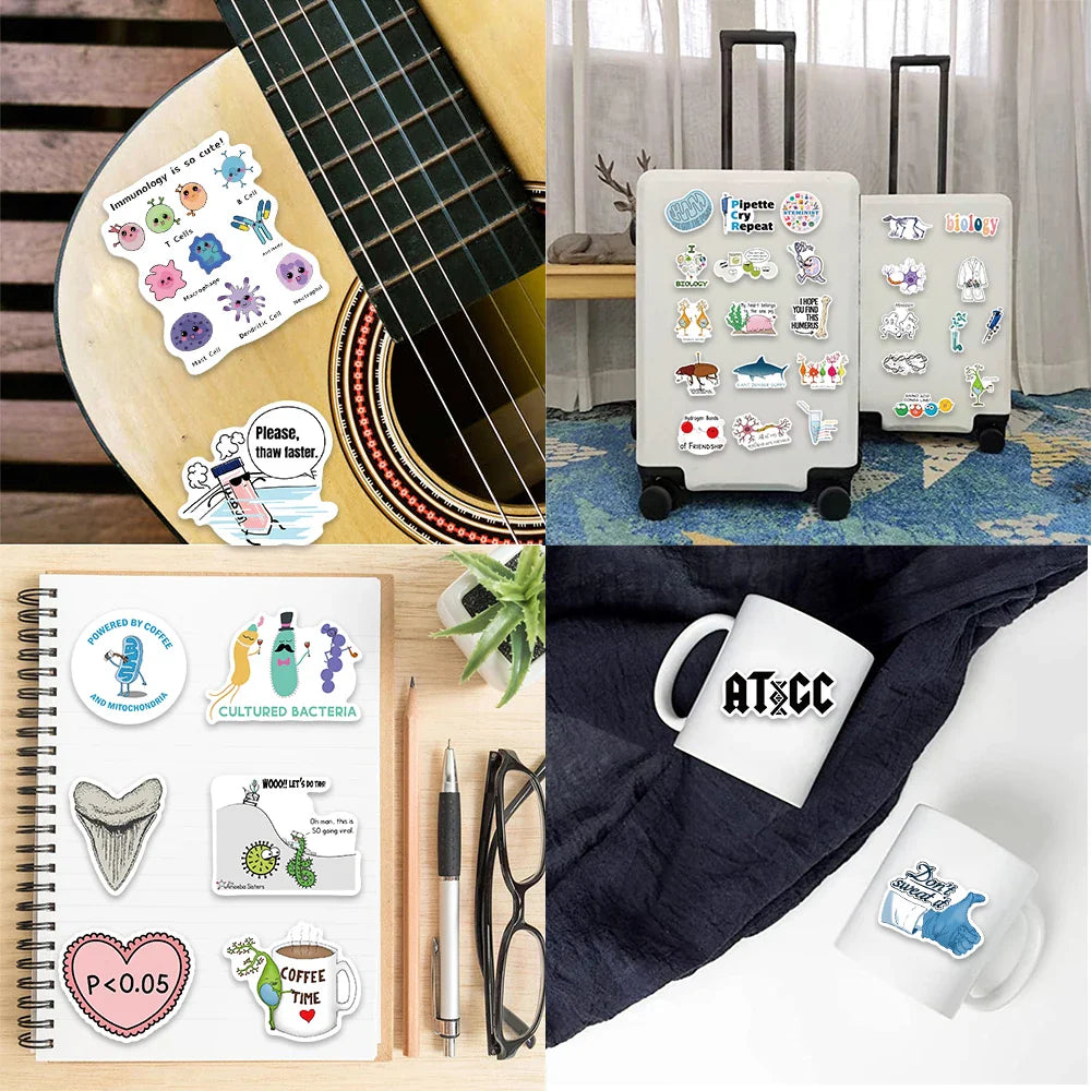 50pcs Biology Laboratory Research Stickers For Furniture Wall Desk Chair Toys Computer Motorcycle Science Chemistry Sticker (ONLINE ORDER ONLY)