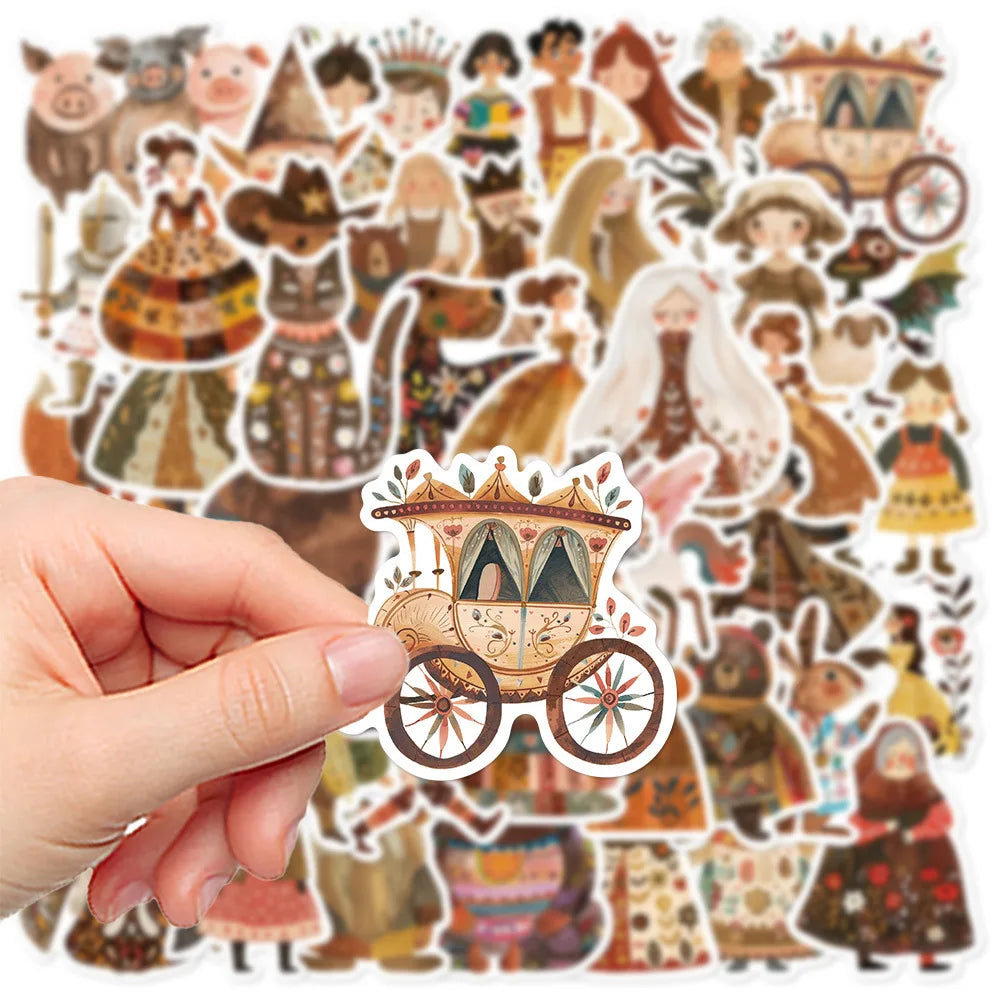 10/30/50PCS Cute Fairy Tale Character Stickers Funny Retro Cartoon Decals Waterproof Decoration DIY Diary Scrapbook Laptop Bike (Online Order Only)