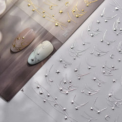 Star Moon Love Heart Curved Line Arc Dreamy Necklace Hanging in The Air Starry Night Adhesive Nail Art Stickers Manicure Decals (ONLINE ORDER ONLY)
