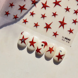 Irregular Stars Red Silver Five-pointed Star Meteor Shiny 5D Self Adhesive Nail Art Stickers Romantic Rhinestone Manicure Decals (ONLINE ORDER ONLY)