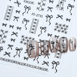 Gold Silver White Black Pink Blue Bowknot Ribbon Flat 3D Line Gird Strap Tie Elegant Charming Nail Art Stickers Manicure Decals (ONLINE ORDER ONLY)