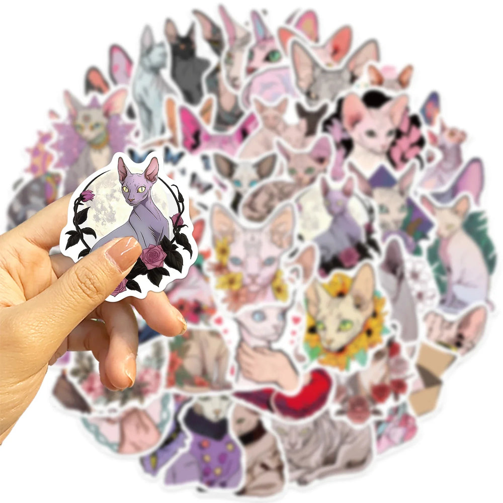 50PCS Sphinx Pink Hairless Cat Kitty Cute Vinyl Waterproof Stickers Cartoon Diary Suitcase Scrapbook Laptop Bike Sticker Decals (ONLINE ORDER ONLY)